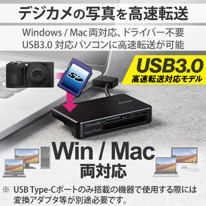 エレコム USB3．0対応メモリカードリーダー(ケーブル収納型タイプ) ブラック MR3-K303BK-イメージ4