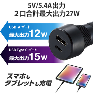 エレコム ストッパー付きシガーチャージャーUSB Type-C ブラック MPA-CCU15BK-イメージ2