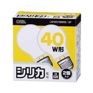 オーム電機 PS55形・E26口金 電球形蛍光灯 ホワイト 38Wシリカ電球タイプ 2個入り LW100V38W55/2P-イメージ1