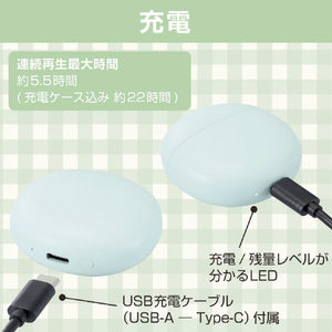 エレコム 完全ワイヤレスBluetoothヘッドフォン マカロングリーン LBT-TWS17CSGN-イメージ7