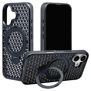 ラスタバナナ iPhone 16用ZEROSAFE MESH MAGSAFE対応360°回転スタンドケース ミッドナイト 8302IP461ZSFMMN-イメージ1