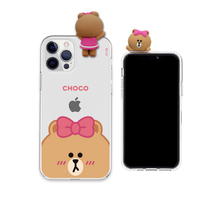 LINE FRIENDS iPhone 12/12 Pro用フィギュア付きソフトクリアケース FACE CHOCO KCE-CSG368