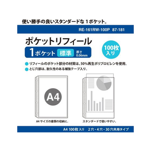 プラス 差替リフィル 1ポケット A4 2・4・30穴 100枚 透明 FCS2106-87181/RE-161RW--イメージ2