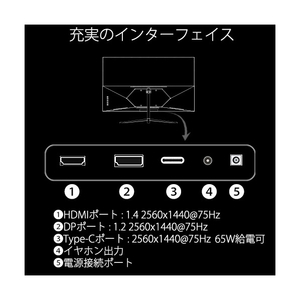 JAPANNEXT 27型液晶ディスプレイ シルバー JN-T27WQHD-C65W-イメージ9