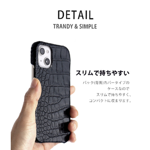 ABBI SIGNATURE iPhone 13用イタリアンレザー クロコバックカバーケース　ネイビー ネイビー ABS21805I13NV-イメージ14