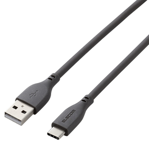 エレコム USBケーブル(1．0m) USB A to USB C シリコン素材 RoHS 簡易パッケージ グレー MPA-ACSS10GY-イメージ1