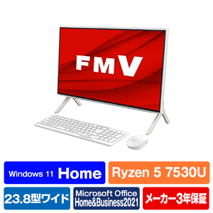 富士通 一体型デスクトップパソコン e angle select ESPRIMO ホワイト FMVF60H3WE-イメージ1