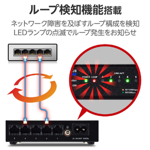 エレコム Giga対応5ポートスイッチ(金属筐体/電源内蔵) ブラック EHC-G05MN4-HJB-イメージ6