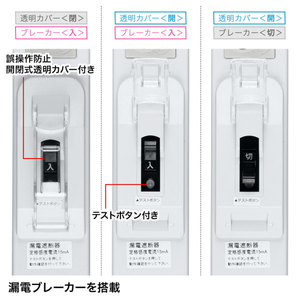 サンワサプライ 漏電ブレーカータップ(3P・6個口・3m) TAP-BR36LN-3-イメージ4