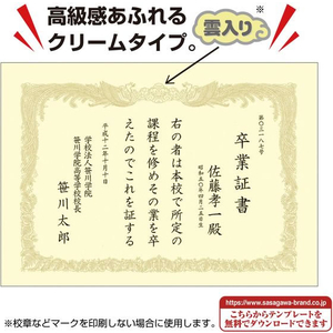 タカ印 OA賞状用紙 B4 縦書 クリーム 業務用 100枚 FCC0274-10-1177-イメージ5