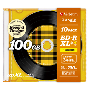 Verbatim 録画用(100GB) 2-4倍速 BD-R XL 10枚入り e angle select タータンチェックイエロー VBR520YHY10E4-イメージ1