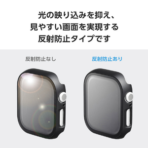 エレコム Apple Watch Series 10(46mm)用フルカバーケース プレミアムガラス/反射防止 ブラック AW-24AFCGMBK-イメージ4