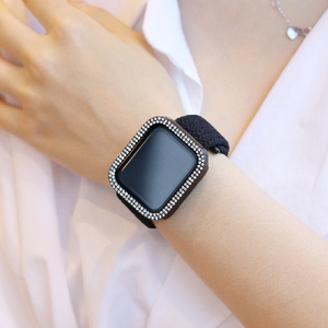 EGARDEN Apple Watch 45mm用ガラスフィルム一体型ラインストーンケース ブラック EG24868AWBK-イメージ4