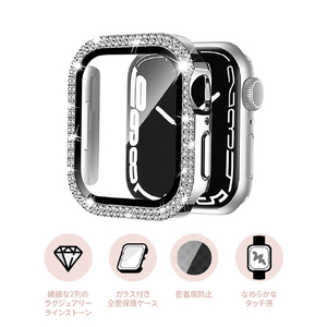 EGARDEN Apple Watch 45mm用ガラスフィルム一体型ラインストーンケース ブラック EG24868AWBK-イメージ7