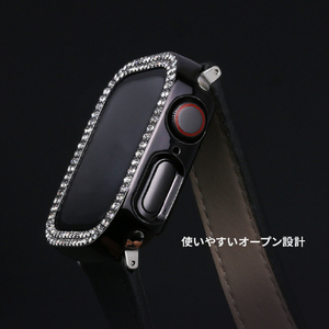 EGARDEN Apple Watch 45mm用ガラスフィルム一体型ラインストーンケース シルバー EG24869AWSV-イメージ16