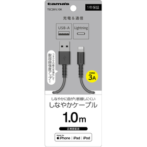 多摩電子工業 Lightning ケーブル (1．0m) ブラック TSC281L10K-イメージ1