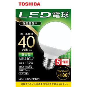 東芝 LED電球 E26口金 全光束410lm(3．7W ボール電球G70タイプ 広配光タイプ) 昼白色相当 LDG4N-G/G70/40V1-イメージ1