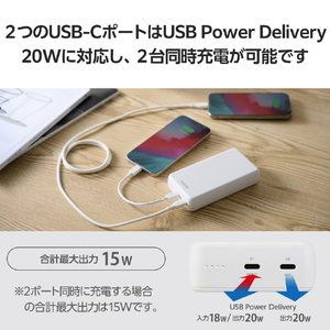 エレコム 20000mAh 2C PD20W モバイルバッテリー ホワイト DE-C52-20000WH-イメージ4