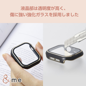 エレコム Apple Watch Series 10(42mm)用フルカバーケース プレミアムガラス/高透明/ゴールドライン &me チャコールグレー AW-24BFCGJGY-イメージ5