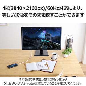 エレコム USB Type-C(TM) - HDMI(R)変換ケーブル(シリコンメッシュ) ホワイト MPA-CHDMISM10WH-イメージ7