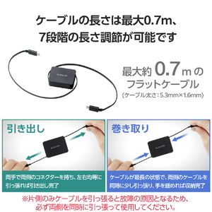 エレコム USB2．0ケーブル(巻取り、C-C) ブラック MPA-CCRLA07BK-イメージ5