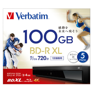 Verbatim 録画用BD-R XL 100GB 2-4倍速対応 インクジェットプリンター対応 5枚入 VBR520YP5VPA-イメージ1