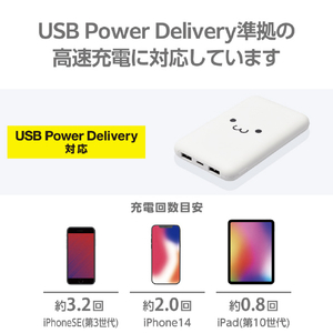 エレコム 薄型コンパクトモバイルバッテリー(10000mAh/20W/C×1+A×2) しろちゃん DE-C44-10000WF-イメージ4