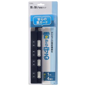 オーム電機 雷に強い節電タップ 4個口(1m) ブラック HS-TPK41PBT-K-イメージ2