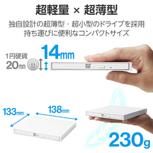 ロジテック Type-A/C対応 書込ソフト付 USB3．2(Gen1) ポータブルDVD ホワイト LDR-PWA8U3CLWH-イメージ2