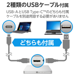 ロジテック Type-A/C対応 書込ソフト付 USB3．2(Gen1) ポータブルDVD ホワイト LDR-PWA8U3CLWH-イメージ3