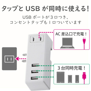 エレコム モバイルUSBタップ(横向き) ホワイト MOT-U04-2132WH-イメージ3