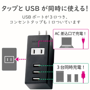 エレコム モバイルUSBタップ(縦向き) ブラック MOT-U05-2132BK-イメージ3