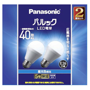 パナソニック LED電球 E26口金 全光束485lm(4．2W一般電球 広配光タイプ) 昼光色相当 2個入り パルック LDA4DGK42T-イメージ1