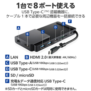 エレコム パワーステータスLED機能搭載8in1ドッキングステーション スペースグレイ LHB-PMP8U3PS-イメージ3