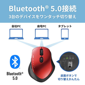 バッファロー 静音5ボタン Bluetooth5．0 切替機能付 マウス レッド BSMBB540RD-イメージ4