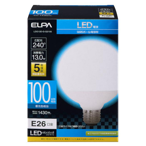 エルパ LED電球 E26口金 全光束1430lm(13．0W ボール球タイプ) 昼光色相当 LDG13D-G-G2105-イメージ1