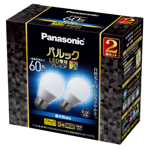 パナソニック LED電球 E26口金 全光束810lm(7．3W一般電球タイプ 全方向タイプ) 昼光色相当 2個入り パルック プレミアX LDA7DDGSZ6F2T-イメージ1